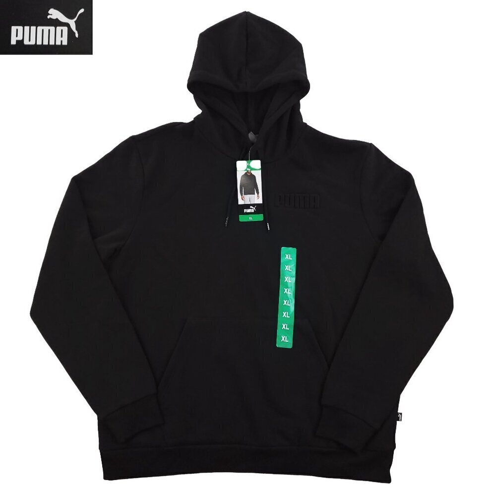 Puma Fleece Hoodie Sweatshirt Embossed Logo Black Basics Men's XL NWT